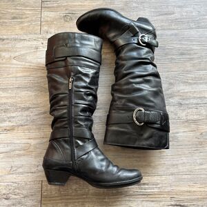 Pikolinos Knee High Boot EU 38 Black Heel Women's 7.5 / 8 Leather Buckle